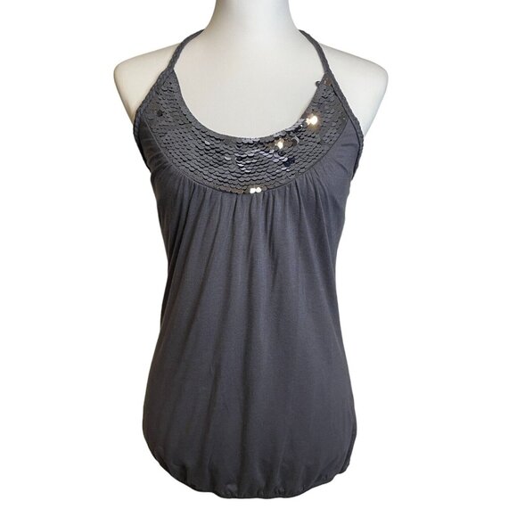 Vintage 6 Degrees Sequin Halter Tank Top Y2K Shelf Bra Glam McBling Sz S NWT - Picture 1 of 11